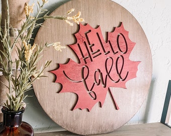 Hello Fall Round Wood Sign | 3D Laser Sign | Round Wood Sign | Wooden Sign | Fall Wooden Sign | Fall Home Decor | Entry Way Wood Sign