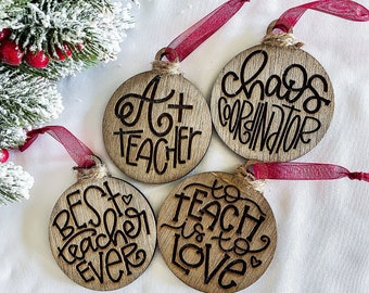 Teacher Christmas Ornaments | Pack of Ornaments | Personalized Ornaments | Teacher Gift | Christmas Gift for Teacher | Wood Ornaments