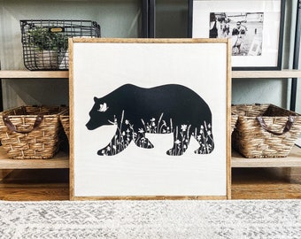 Bear Wood Sign | Bear Wooden Sign | Bear Decor | Wildflower Wood Sign | Alaska Wood Sign | Cabin Wood Sign | Cabin Decor | Bear Sign