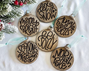 Pack of Christmas Ornaments | Wood Christmas Ornaments | Engraved Christmas Ornaments | Christmas Gift | Gift Wrapping Tags