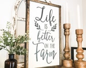 IN STOCK Life is Better on the Farm Shiplap Style Sign Wood Sign Rustic Primitive Farmhouse Distressed Farm Decor Country