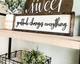 Gratitude Changes Everything | Laser 3D Wood Sign | Raised Lettering Sign | Wooden Sign | Laser Wooden Sign | Framed Raised Lettering Sign