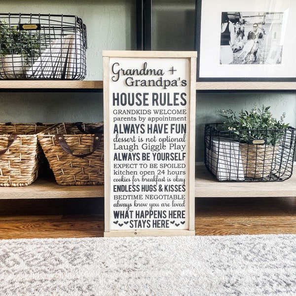 Grandma and Grandpas House Rules Wood Sign | Grandma and Grandpa Sign | Gifts for Grandparents | Grandparents Wood Sign | Rustic