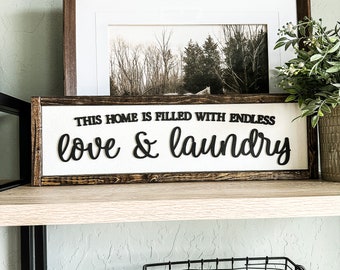 This Home is Filled with Love and Laundry | Laundry Room Sign | Wooden Sign | Wood Signs | Custom Wooden Sign | Wood Wall Art | Wood Wall