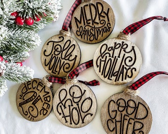 Pack of Christmas Ornaments | Wood Christmas Ornaments | Engraved Christmas Ornaments | Christmas Gift | Gift Wrapping Tags