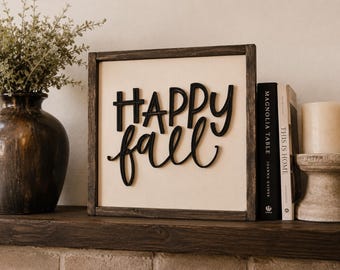 Happy Fall Sign | Fall Wood Sign | Farmhouse Fall Decor | Autumn Mantel Decor | Rustic Wooden Sign | 12x12 Wall Art