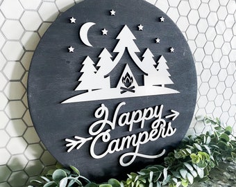 Happy Campers | Laser Sign | Engraved Sign | 3D Sign | Wood Sign | Wooden Sign | Sign for Camper | RV Wood Sign | Camper Wood Sign