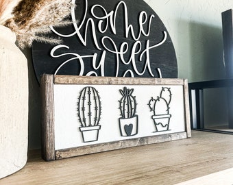 Cactus Wood Sign | Cactus Decor | Succulent Wood Sign | Succulent Decor | Framed Wood Sign | Farmhouse Decor | Boho Decor