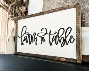 Farm to Table | Farm Sign | Wood Sign | Wooden Sign | Farmhouse Sign | Raised Lettering | 3D Laser Sign | Kitchen Wood Sign | Farm Wood Sign