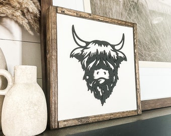Highland Cow Wood Sign | Laser 3D Wood Sign | Wooden Sign | Highland Cow Nursery | Nursery Wood Sign | Sign for Nursery | Highland Cow
