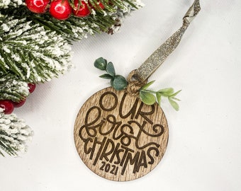 Our First Christmas Ornament | 2021 Ornament | Christmas Ornament | Personalized Christmas Ornament | Engraved Wood Ornament