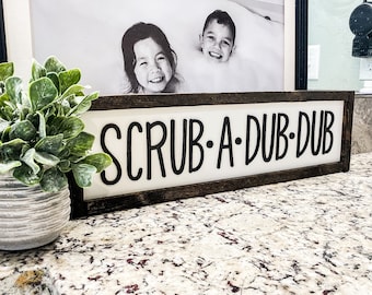 Scrub A Dub Dub 3D Laser Wood Sign | Farmhouse Bathroom Decor