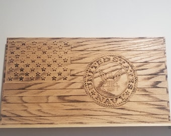Wooden navy flag, military wooden flag, United States Navy Flag, Engraved wooden military Flag,   Engraved American flag,