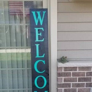 WELCOME Front porch wooden sign, front porch sign, Welcome sign, Vertical Welcome sign, entry way sign, rustic Welcome sign, Black welcome image 1