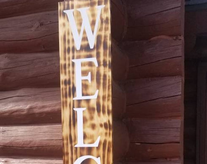 WELCOME Front porch wooden sign, front porch sign, Welcome sign, Vertical Welcome sign, entry way sign, rustic Welcome sign, Black welcome