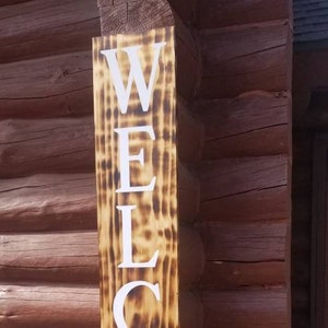 WELCOME Front porch wooden sign, front porch sign, Welcome sign, Vertical Welcome sign, entry way sign, rustic Welcome sign, Black welcome image 1