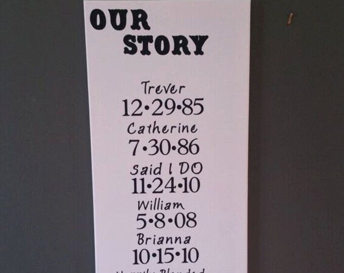 Our Story, 4 hearts 1 love, Blended Family important dates, Blended Family sign, Family dates,  wedding gift