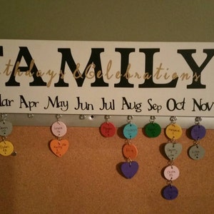 Family birthday calendar, wooden family birthday sign,  celebration sign