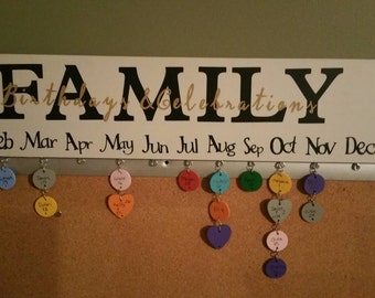 Family birthday calendar, wooden family birthday sign,  celebration sign