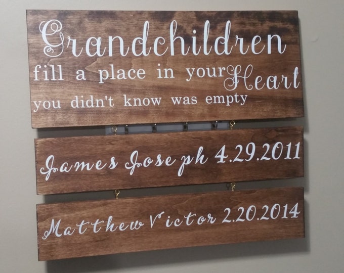 Grandchildren sign, Grandchildren fill a place in your heart you never knew was empty, grandparents sign, grandchildren birthdates