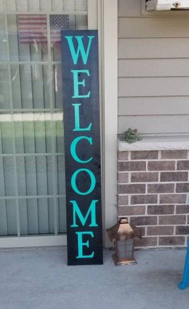 WELCOME Front porch wooden sign, front porch sign, Welcome sign, Vertical Welcome sign, entry way sign, rustic Welcome sign, Black welcome image 1