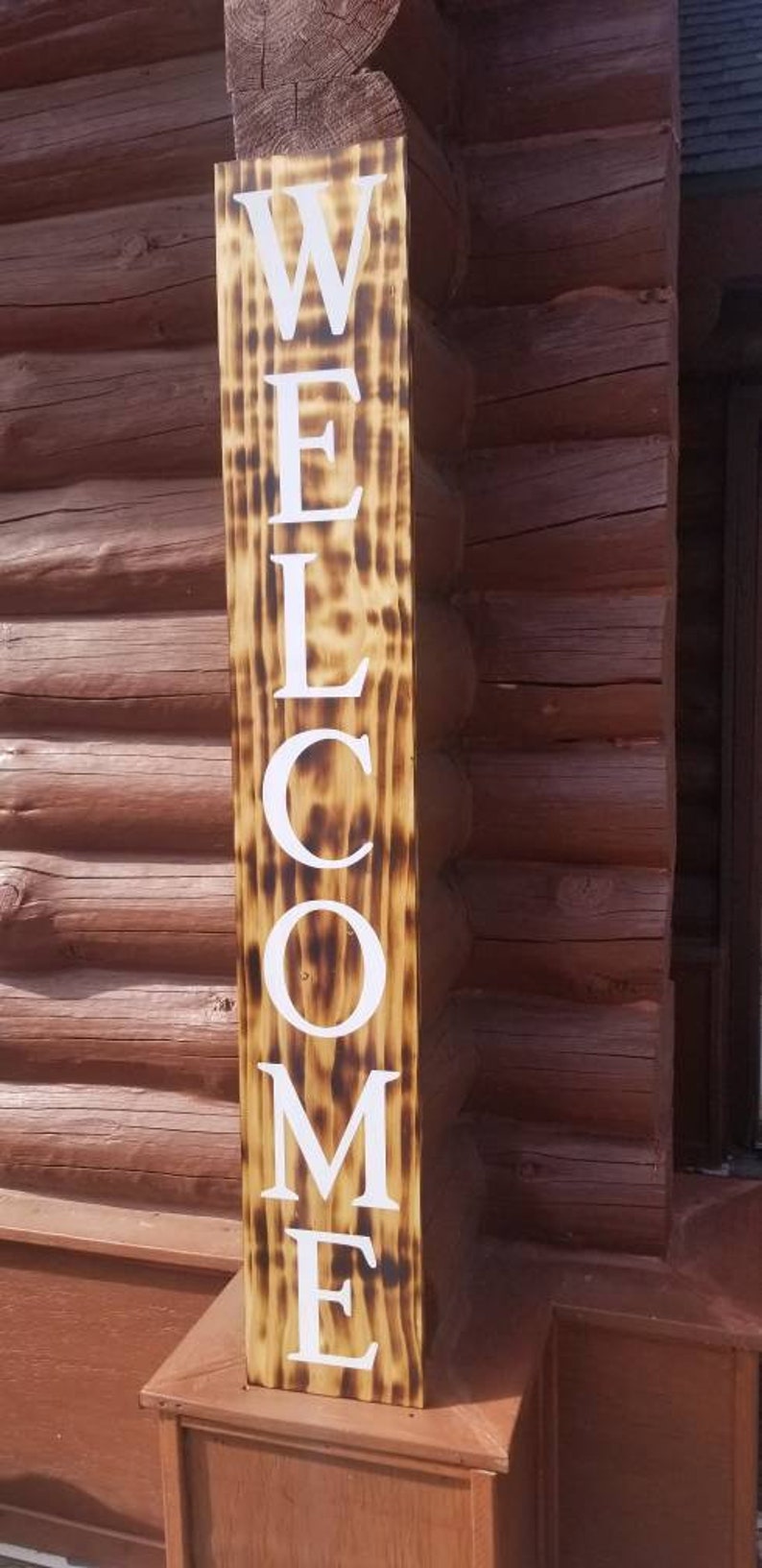 WELCOME Front porch wooden sign, front porch sign, Welcome sign, Vertical Welcome sign, entry way sign, rustic Welcome sign, Black welcome image 1