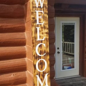 WELCOME Front porch wooden sign, front porch sign, Welcome sign, Vertical Welcome sign, entry way sign, rustic Welcome sign, Black welcome image 2