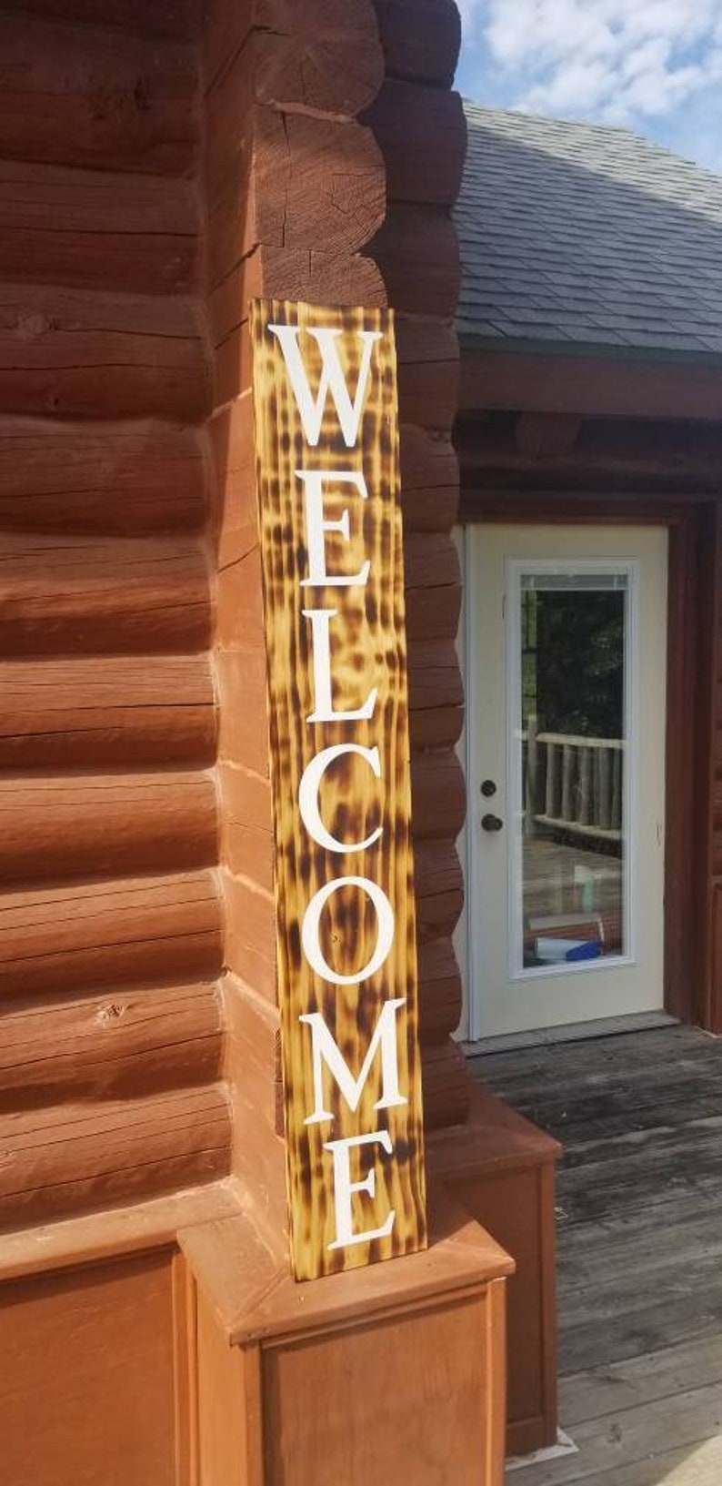 WELCOME Front porch wooden sign, front porch sign, Welcome sign, Vertical Welcome sign, entry way sign, rustic Welcome sign, Black welcome image 2