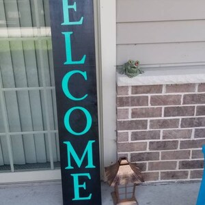 WELCOME Front porch wooden sign, front porch sign, Welcome sign, Vertical Welcome sign, entry way sign, rustic Welcome sign, Black welcome image 3