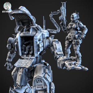 Hand-painted girl and her robot | 3d printed figure 12k resolution no layer lines | hand-painted