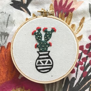Mini Prickly Pear Cactus Embroidery // MADE TO ORDER