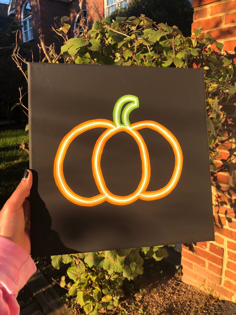 Neon Light Pumpkin Canvas Painting Etsy
