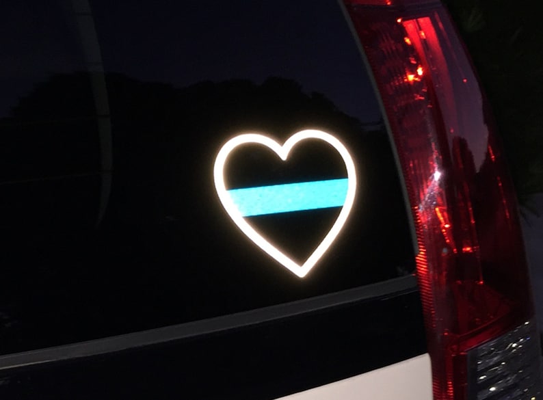 Reflective Blue Line Heart Decal image 2