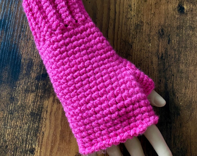 FREE Shipping Fingerless Handmade Crochet Knit Gloves Mittens Wristwarmers Handwarmers Mits Cute Acrylic Boho Pink