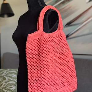Tote Bag Purse Supermarket Shopper Handbag Crochet Large Cotton Reusable Grocery Salmon Peach