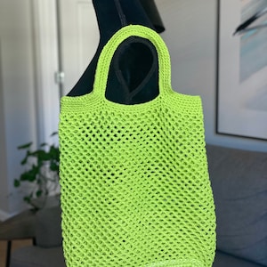 Tote Bag Purse Supermarket Shopper Handbag Crochet Large Cotton Reusable Grocery Lime Green