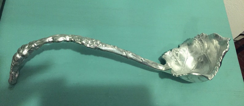 Ornate Signed Pewter Punch Ladle 12