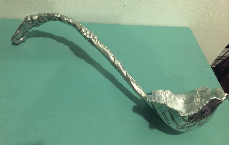 Ornate Signed Pewter Punch Ladle 12