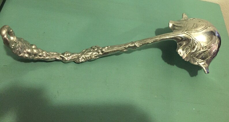 Ornate Signed Pewter Punch Ladle 12