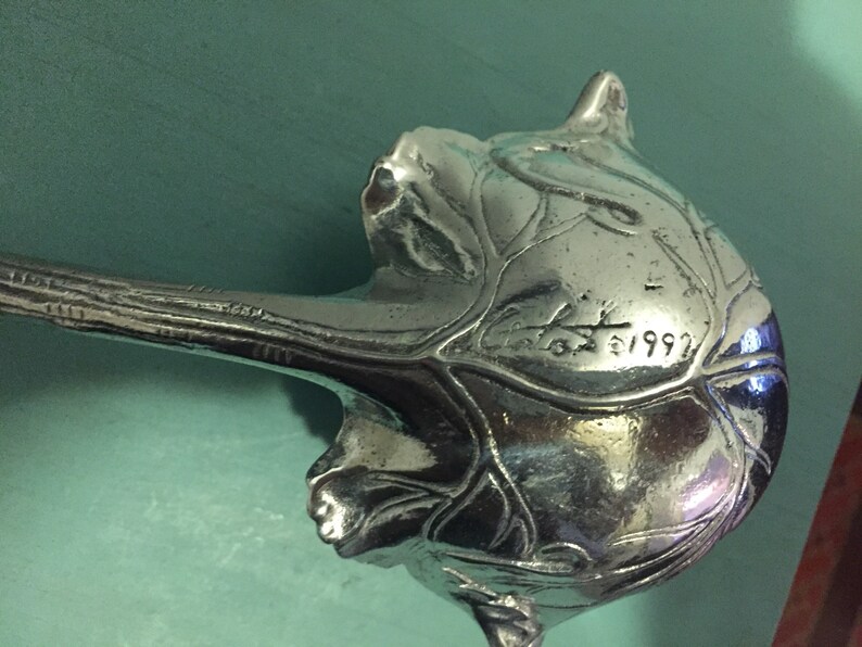 Ornate Signed Pewter Punch Ladle 12