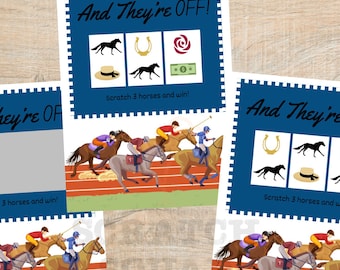 Horse Race Scratch Off Game Cards, Kentucky Derby Party, Casino Raffle Fun, Adult Game