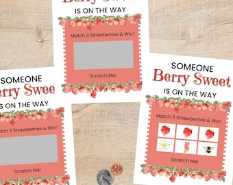 Berry Sweet Baby Shower Scratch Off Game | Strawberry or Blueberry Activity Cards