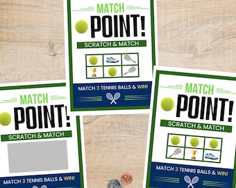 Tennis Scratch Off Card Game - Match Point | US Open Theme | Birthday Party Activity