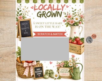 Locally Grown Baby Shower Scratch Off Card | Farmers Market Theme Activity | Garden Style