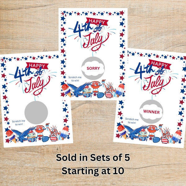Independence Day Happy Fourth of July Scratch off Card - 4th July Party Game- Summer Fun - Raffle Ticket - Gift Giveaway - bbq party