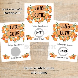 Little Cutie Scratch off Card Game - Baby shower games - Oranges and Tangerines Decorations - Scratch to win -Party Prize - Raffle Tickets