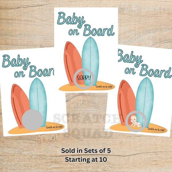Baby on Board Scratch off Cards - Baby Shower Games - Party Game - Surfing Theme - Beach Vibes - Summer games - Giveaway Game -Raffle Ticket