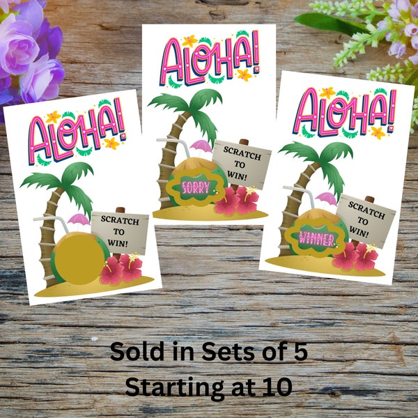 Hawaiian Theme Scratch off Card Game - Aloha - Party Games - Birthday Party Games -Beach theme -Raffle Games - Giveaway game - Ticket games