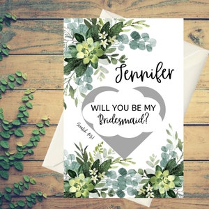 Bridesmaid Proposal Greenery Scratch off Card - Will you be Scratch Off Card- Minimalist Wedding Scratch off - Custom Bridal Proposal