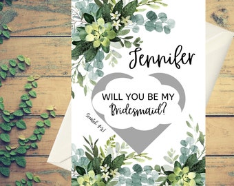 Personalized Bridesmaid Proposal Scratch Off Card, Greenery Wedding Theme
